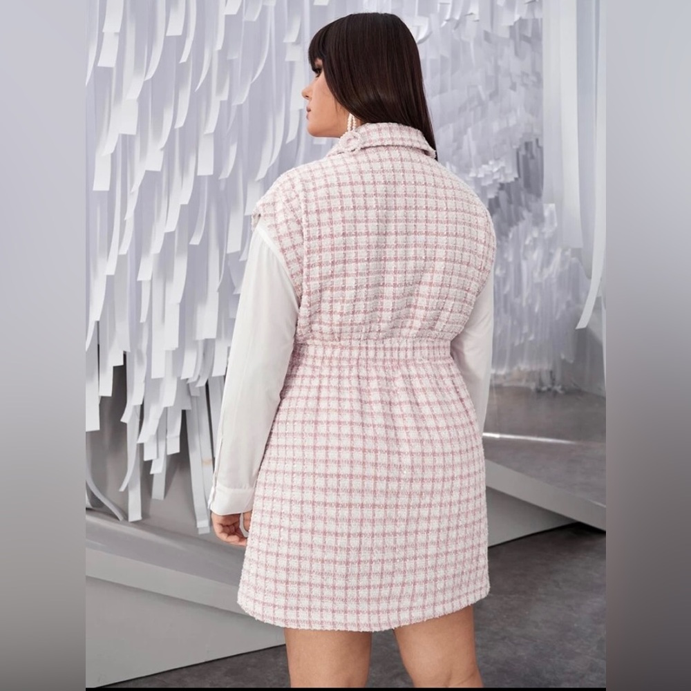 New! SHEIN Unity Plus Button Front Plaid Tweed Dress Without Blouse